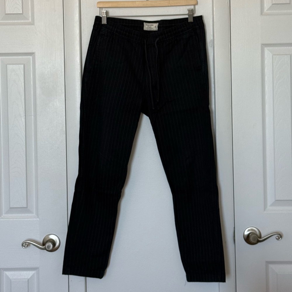 Abercrombie & Fitch Black Pinstripe Drawstring Chinos